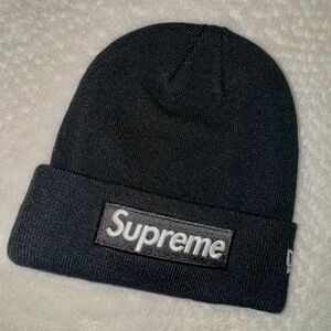 Supreme Black Knit Hat with Logo Patch